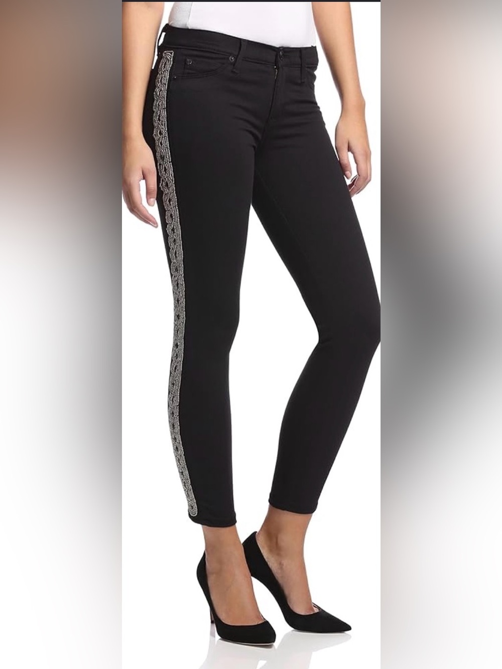 Hudson Black  Jeans with Embellished with Beaded Silver Braided Side Trim